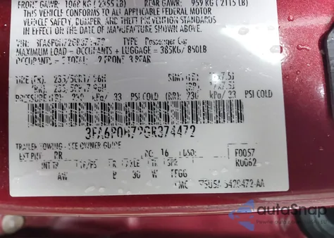 2016 Ford Fusion Se из США, поврежденный, VIN 3FA6P0H72GR374472